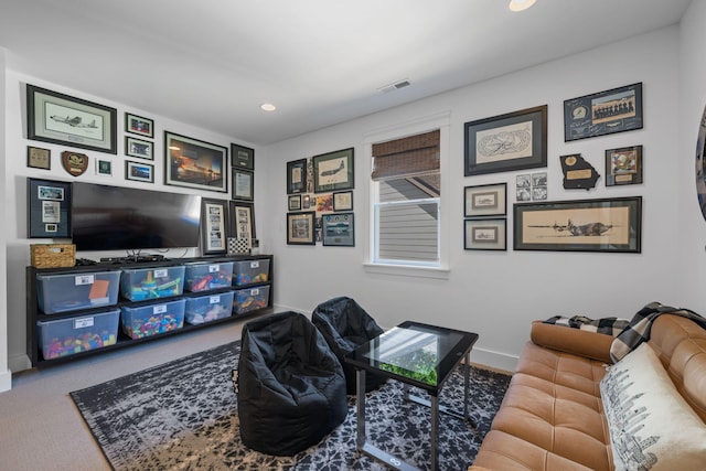 living room featuring carpet flooring