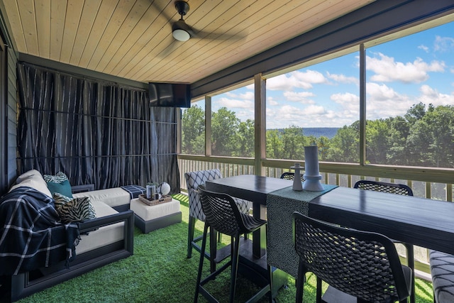 sunroom / solarium with wooden ceiling