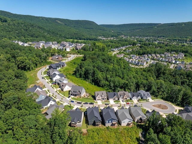 drone / aerial view featuring a mountain view