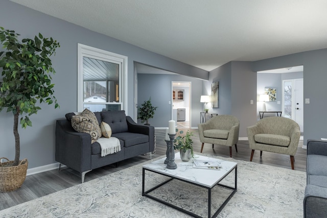 living room with dark wood-type flooring