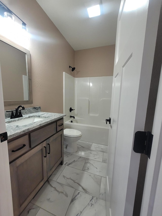 full bathroom featuring vanity, toilet, and tub / shower combination