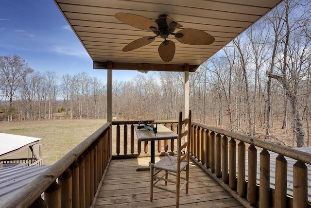 wooden deck with ceiling fan