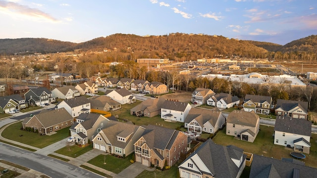 birds eye view of property featuring a mountain view