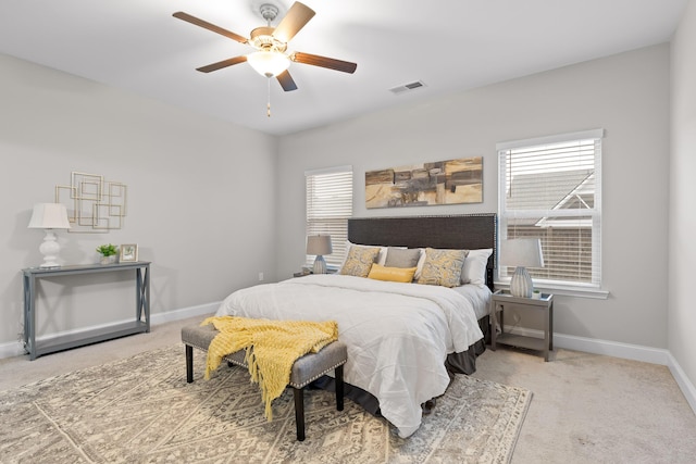 bedroom featuring carpet floors and ceiling fan