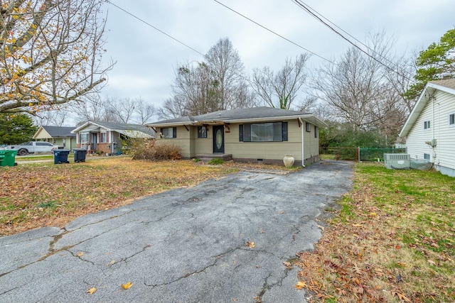 ranch-style home with central AC unit