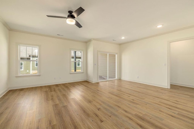 1707 Whisper Winds Ln Unit 33, Ooltewah, TN 37363 - empty room featuring ceiling fan, healthy amount of natural light, ornamental molding, light wood-style floors, and recessed lighting