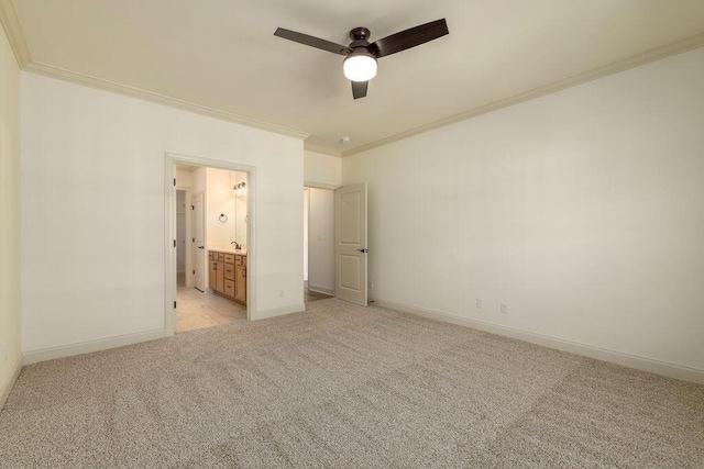 1707 Whisper Winds Ln Unit 33, Ooltewah, TN 37363 - unfurnished bedroom featuring ornamental molding, light colored carpet, connected bathroom, and ceiling fan