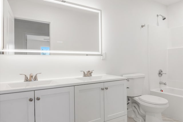 full bathroom with vanity, toilet, and shower / bathtub combination