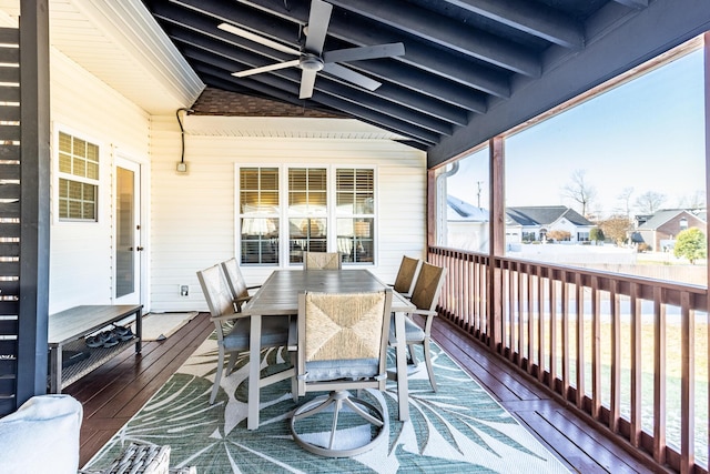 wooden terrace with ceiling fan