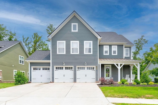 1494 Buttonwood, Chattanooga, TN 37421 - traditional-style house featuring covered porch, driveway, a garage, a shingled roof, and a front lawn