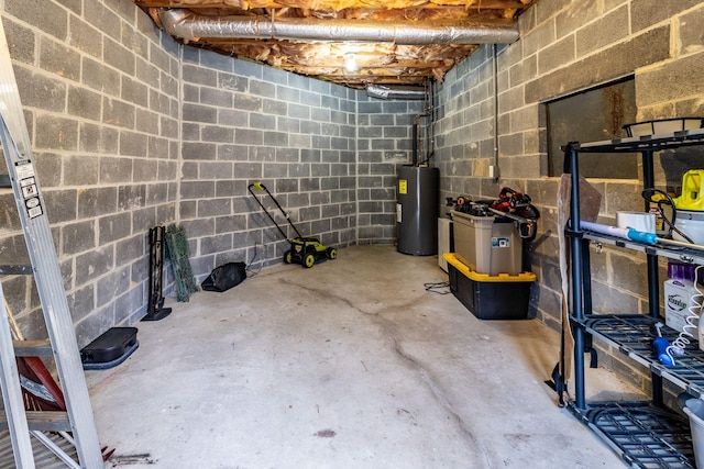 basement featuring water heater