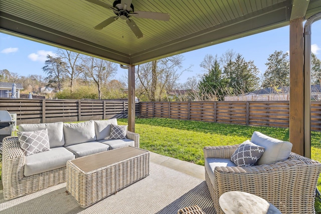 view of patio / terrace with outdoor lounge area and ceiling fan