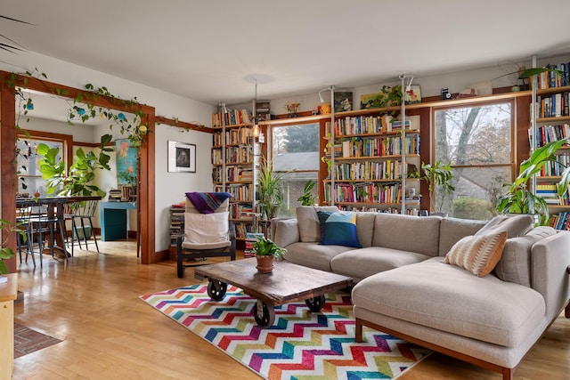 living room with light hardwood / wood-style floors