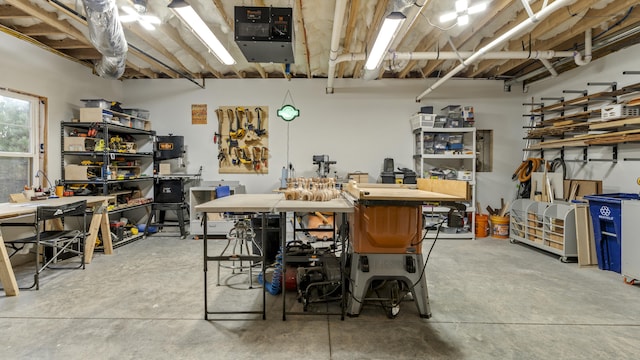 basement featuring a workshop area