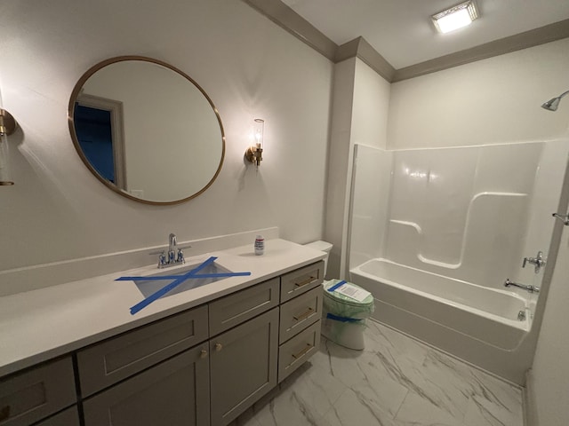 bathroom with vanity and bathtub / shower combination