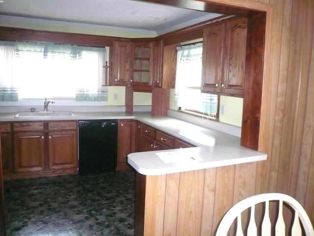 kitchen with crown molding, dishwasher, and sink