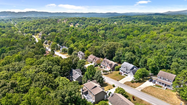 drone / aerial view featuring a mountain view