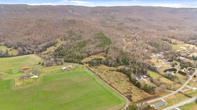 bird's eye view featuring a rural view and a mountain view