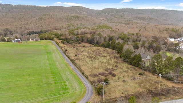 bird's eye view featuring a mountain view and a rural view