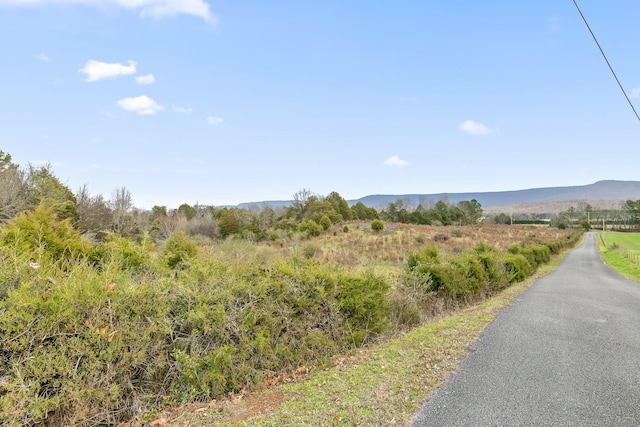 view of road featuring a rural view and a mountain view