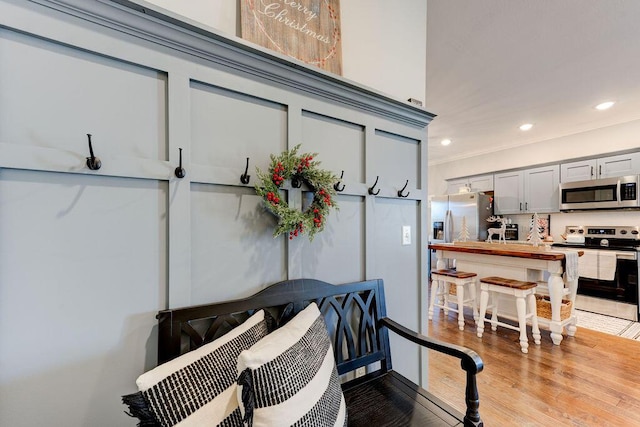 dining area featuring light wood-type flooring