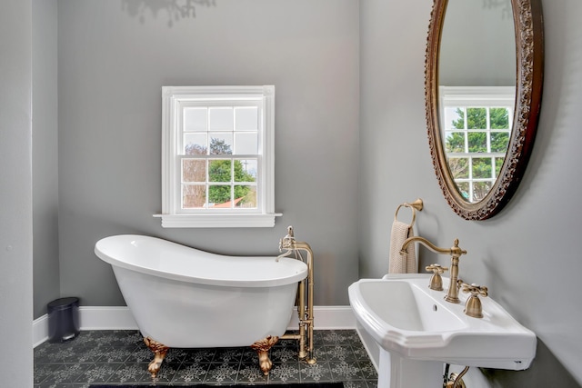 bathroom featuring plenty of natural light and a tub