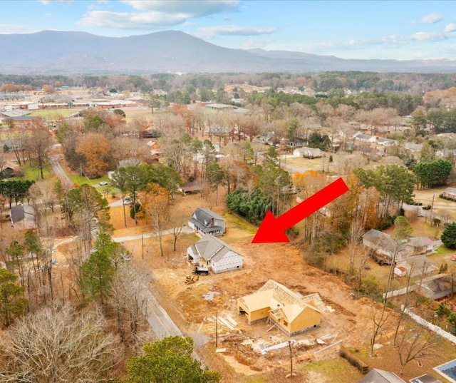 drone / aerial view featuring a mountain view