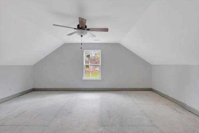 bonus room featuring ceiling fan and lofted ceiling