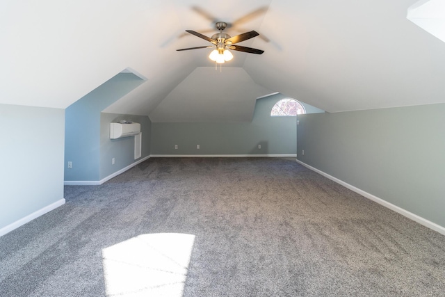 additional living space featuring ceiling fan, carpet floors, and lofted ceiling