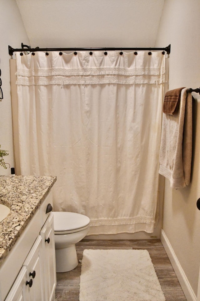 bathroom featuring hardwood / wood-style floors, vanity, and toilet