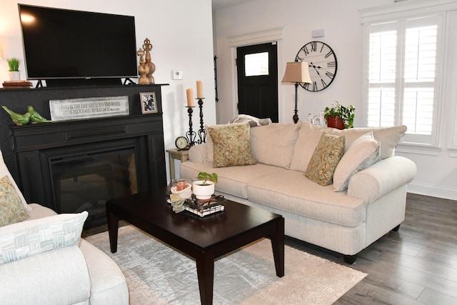 living room featuring dark hardwood / wood-style floors