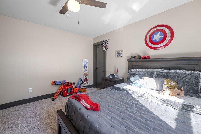 bedroom featuring ceiling fan and carpet floors