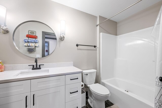 full bathroom with vanity, toilet, and bathtub / shower combination