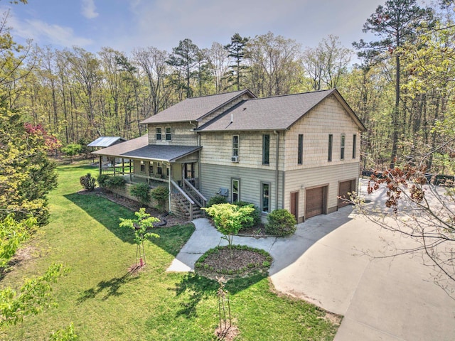 5432 Scenic Hwy, Rising Fawn, GA 30738 - view of front of property featuring concrete driveway, an attached garage, a porch, a front yard, and stairs