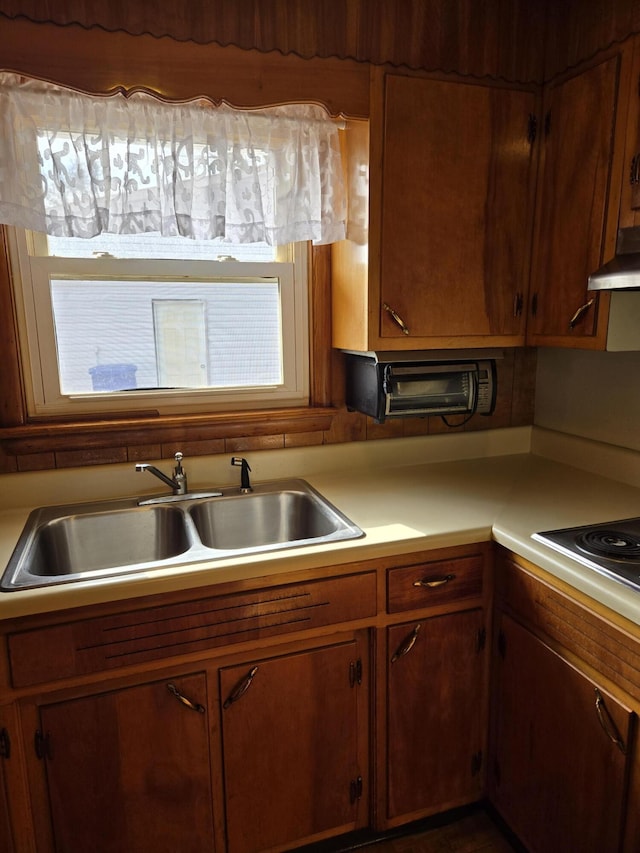 kitchen featuring cooktop, sink, and ventilation hood