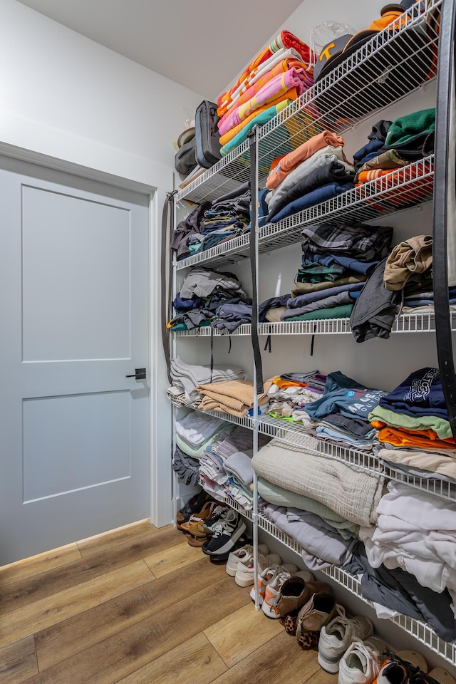 walk in closet featuring wood-type flooring