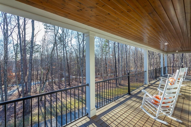 exterior space with wooden ceiling