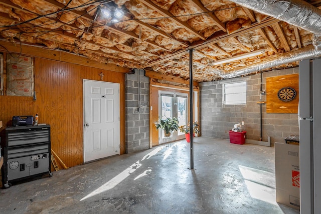 basement with fridge