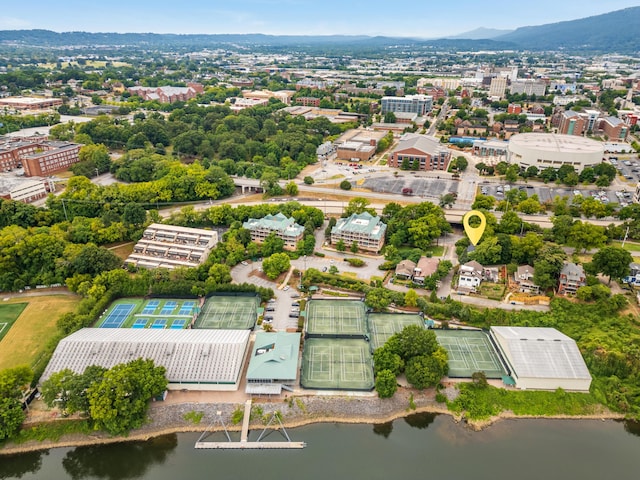 aerial view with a water and mountain view