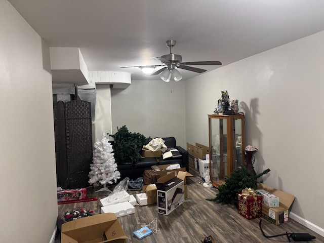 interior space featuring ceiling fan and hardwood / wood-style flooring