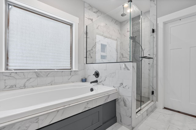 bathroom with plus walk in shower