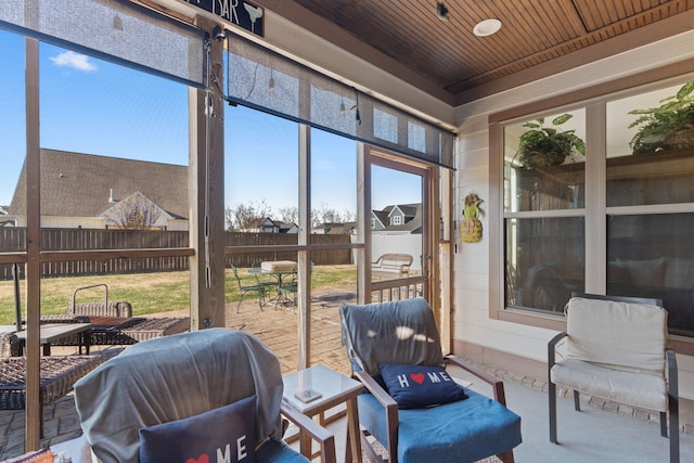 sunroom with wood ceiling