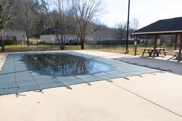 view of pool featuring a gazebo, a patio area, and a lawn