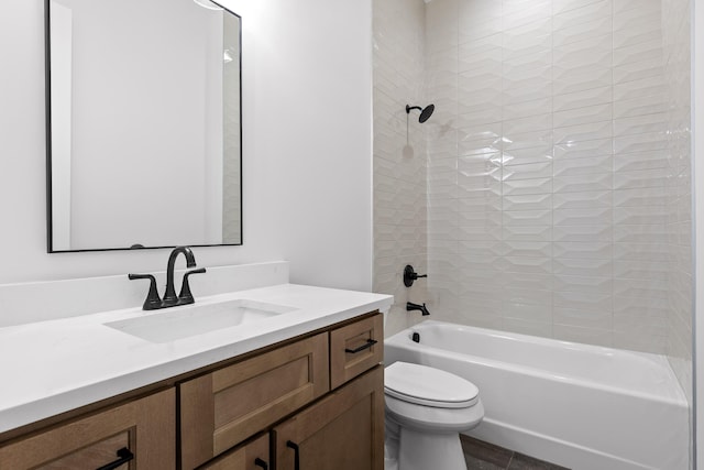 bathroom featuring shower / tub combination, vanity, and toilet