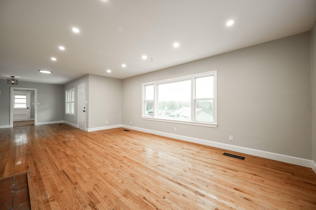 unfurnished living room featuring light hardwood / wood-style floors and plenty of natural light