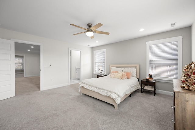 bedroom with carpet flooring and ceiling fan