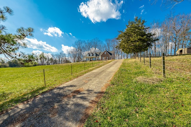 view of road with a rural view