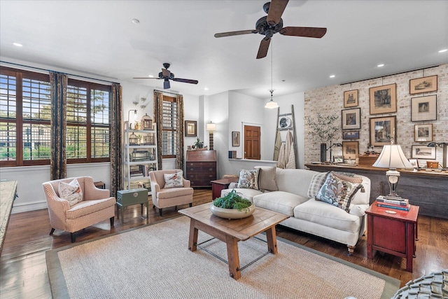 living room featuring dark hardwood / wood-style flooring