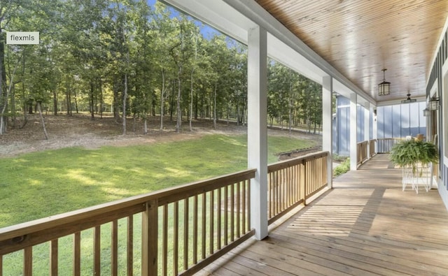 wooden terrace with a yard