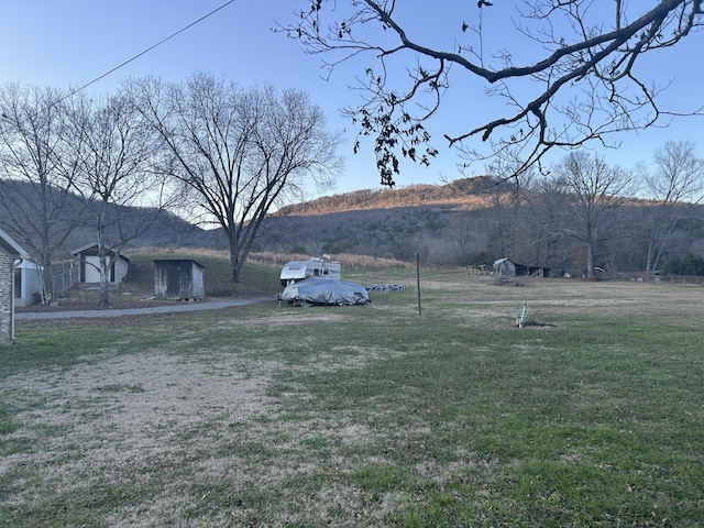 view of yard with a mountain view